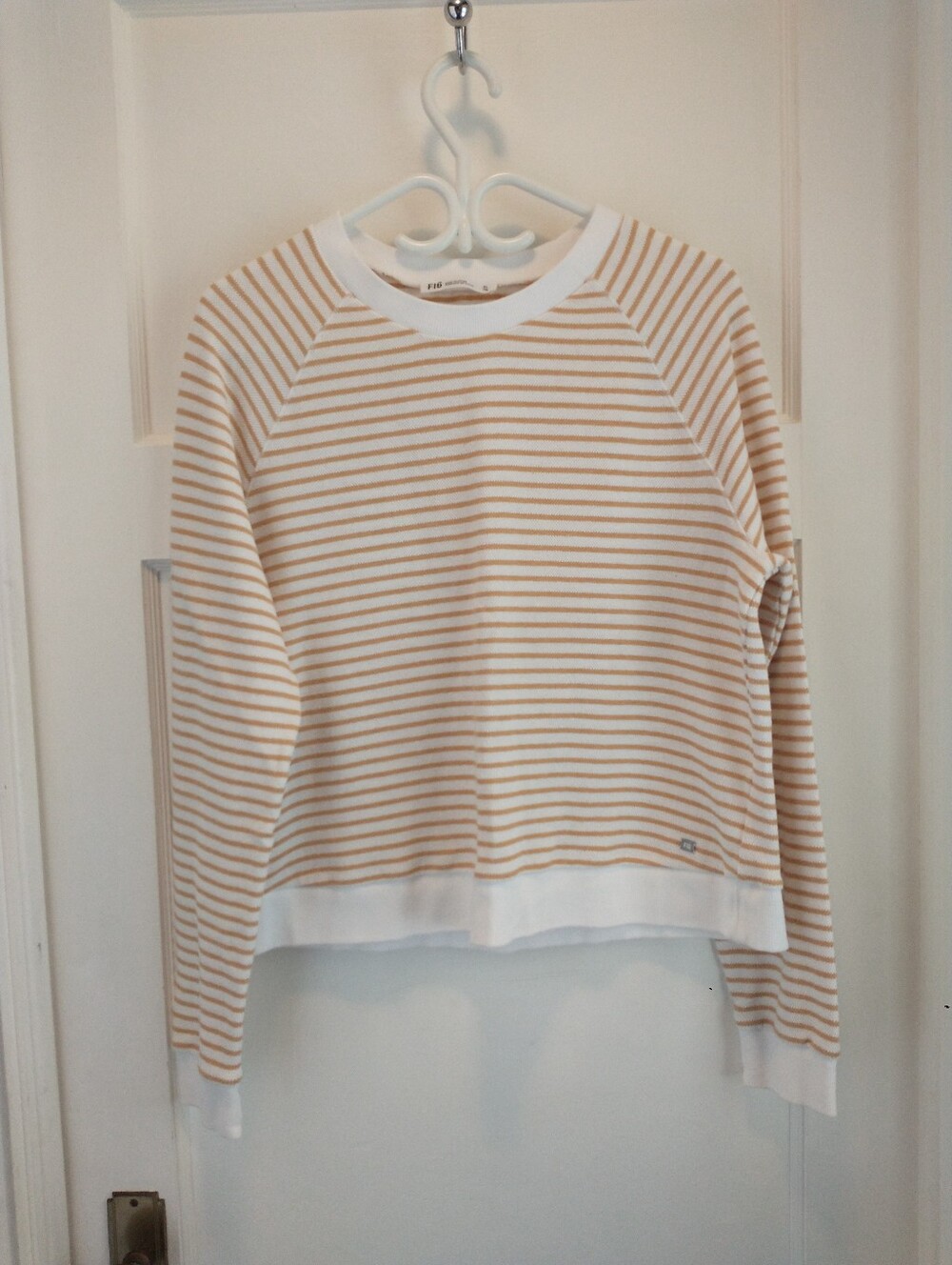 Fig Clothing Striped Crewneck Sweater in Cream and Tan